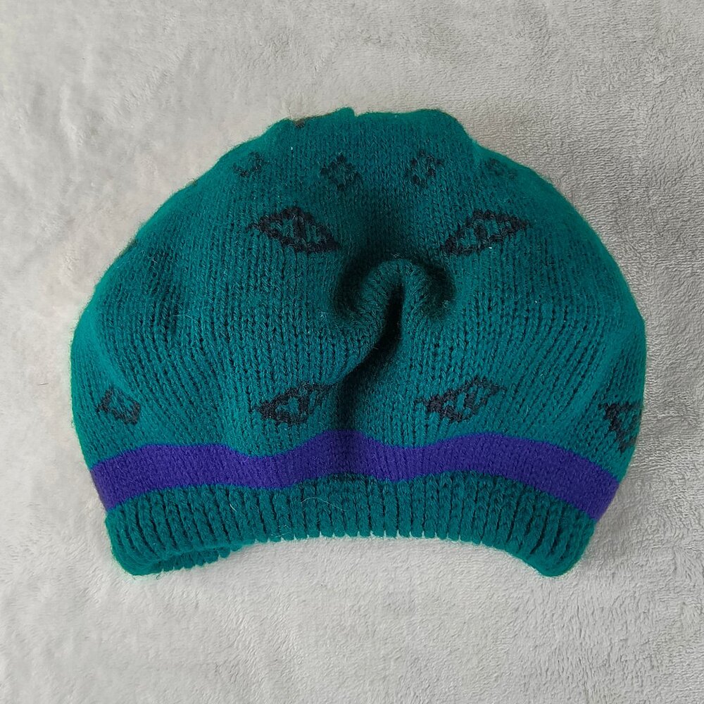 Vintage 80s 90s Knit Beret Wool Blend Anne Klein Teal Purple